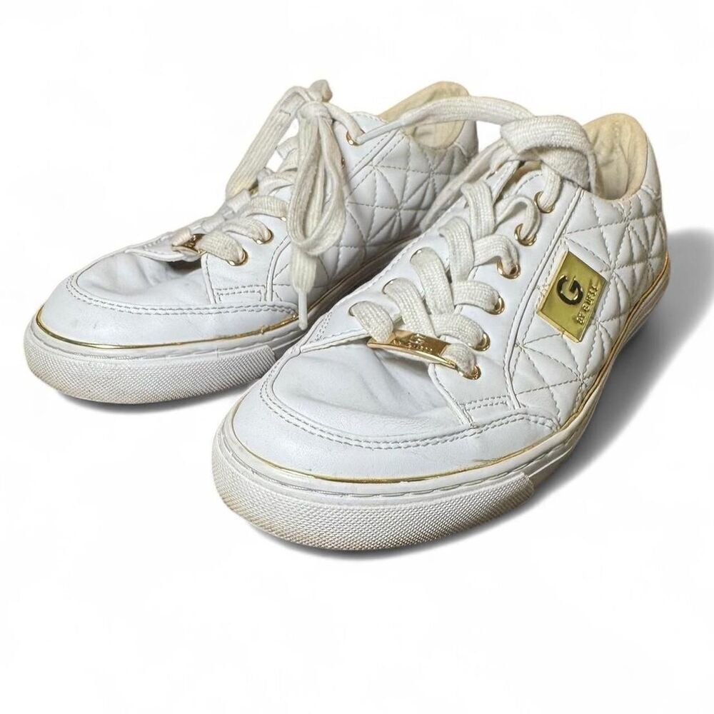 Guess Women's White and Gold Fashion Sneakers Size 6